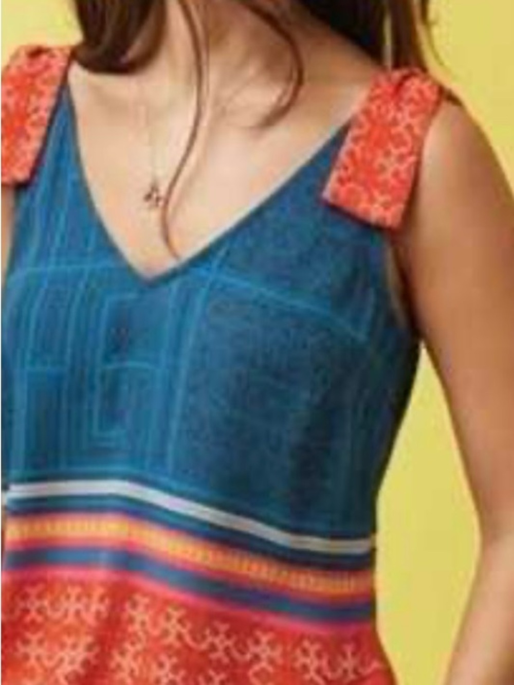 CAbi Blue & Coral Patterned V-Neck Camisole size S